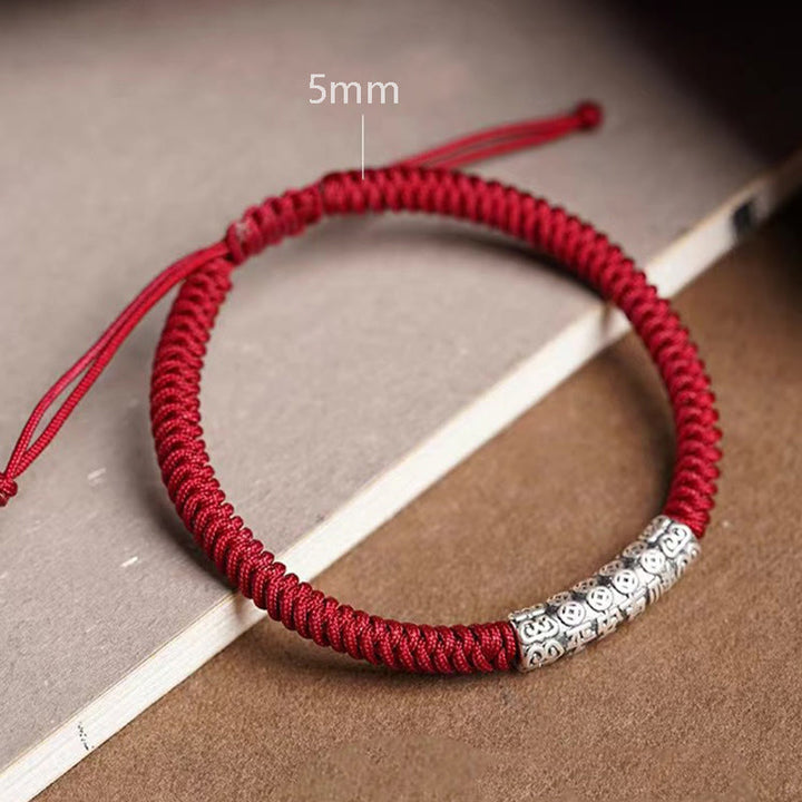 Pulsera de cuerda de la suerte Om Mani Padme Hum con Buddha Stones hecha a mano en plata de ley 999