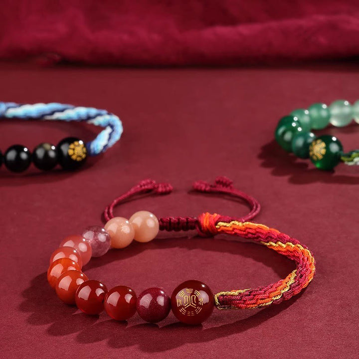Pulsera trenzada con nudo de reencarnación de la riqueza y ágata de cristal con cinco elementos y Buddha Stones