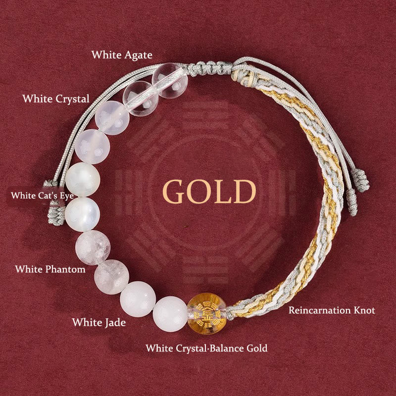 Pulsera trenzada con nudo de reencarnación de la riqueza y ágata de cristal con cinco elementos y Buddha Stones