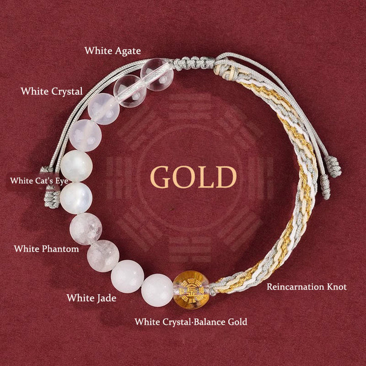 Pulsera trenzada con nudo de reencarnación de la riqueza y ágata de cristal con cinco elementos y Buddha Stones