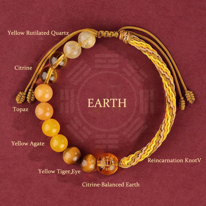 Pulsera trenzada con nudo de reencarnación de la riqueza y ágata de cristal con cinco elementos y Buddha Stones