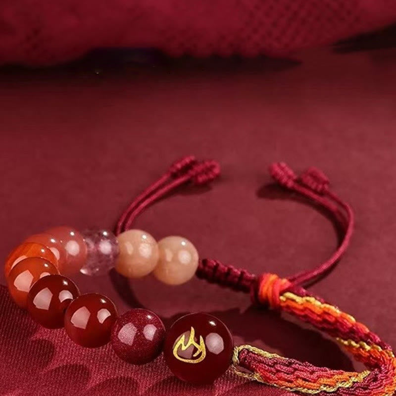 Pulsera trenzada con nudo de reencarnación de la riqueza y ágata de cristal con cinco elementos y Buddha Stones