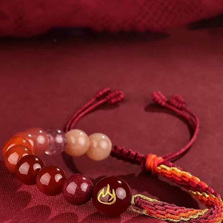 Pulsera trenzada con nudo de reencarnación de la riqueza y ágata de cristal con cinco elementos y Buddha Stones