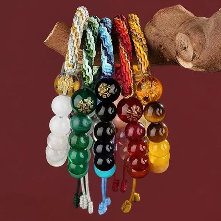Pulsera trenzada con nudo de reencarnación de la riqueza y ágata de cristal con cinco elementos y Buddha Stones