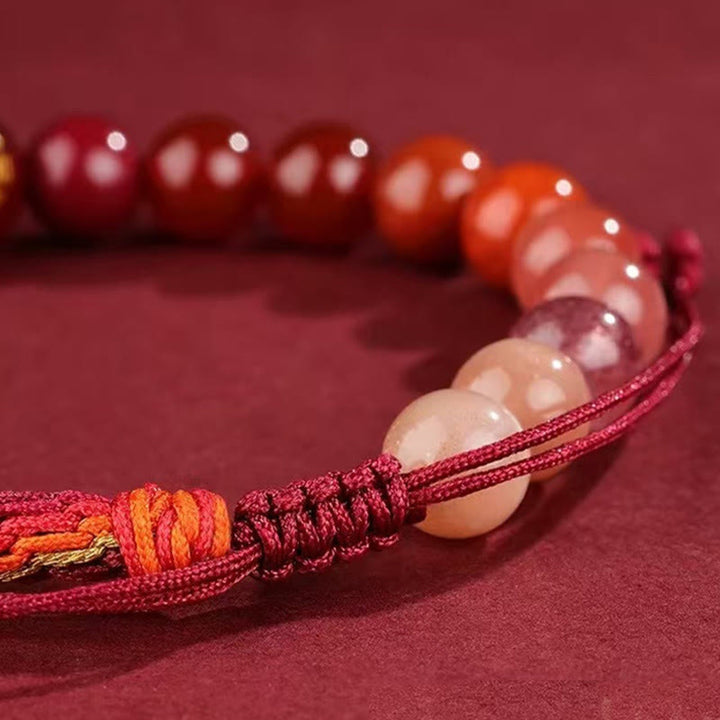 Pulsera trenzada con nudo de reencarnación de la riqueza y ágata de cristal con cinco elementos y Buddha Stones