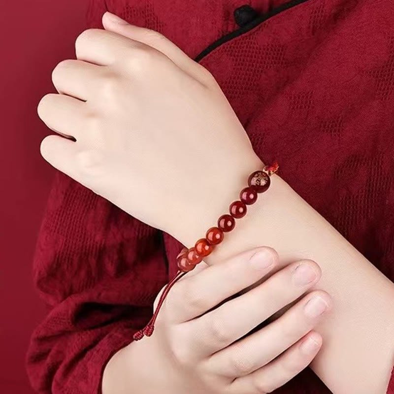 Pulsera trenzada con nudo de reencarnación de la riqueza y ágata de cristal con cinco elementos y Buddha Stones
