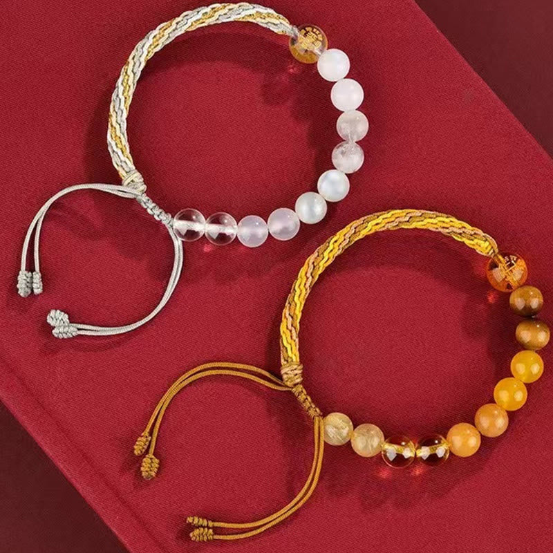 Pulsera trenzada con nudo de reencarnación de la riqueza y ágata de cristal con cinco elementos y Buddha Stones