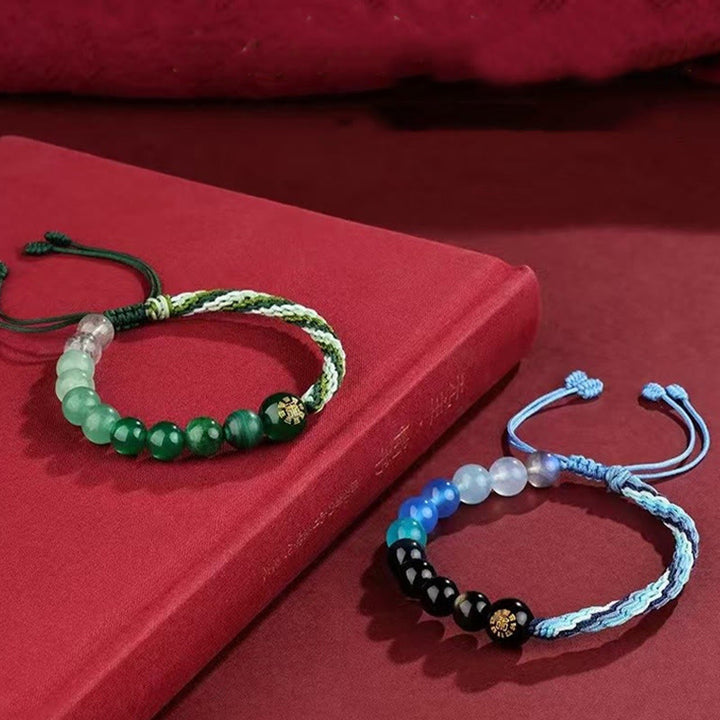 Pulsera trenzada con nudo de reencarnación de la riqueza y ágata de cristal con cinco elementos y Buddha Stones