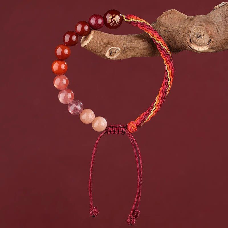 Pulsera trenzada con nudo de reencarnación de la riqueza y ágata de cristal con cinco elementos y Buddha Stones