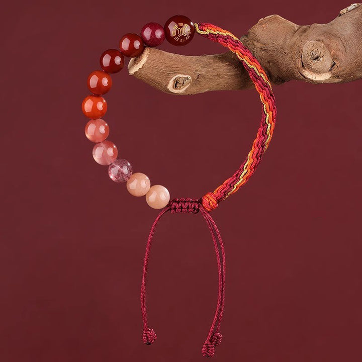 Pulsera trenzada con nudo de reencarnación de la riqueza y ágata de cristal con cinco elementos y Buddha Stones