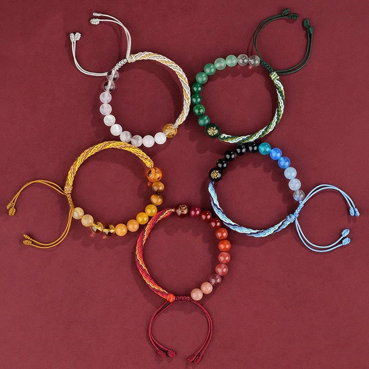 Pulsera trenzada con nudo de reencarnación de la riqueza y ágata de cristal con cinco elementos y Buddha Stones
