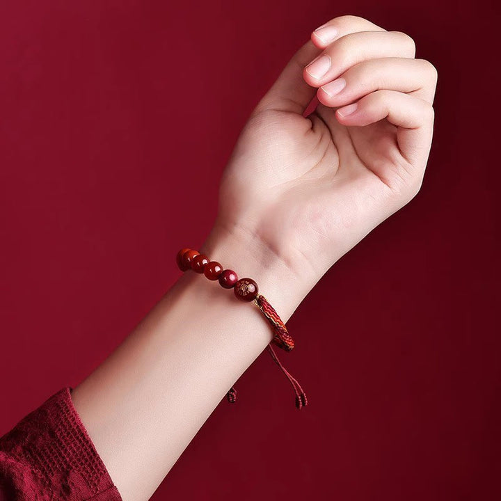 Pulsera trenzada con nudo de reencarnación de la riqueza y ágata de cristal con cinco elementos y Buddha Stones