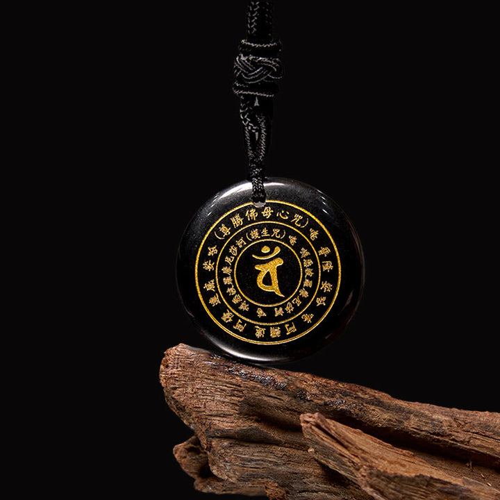 Buddha Stones Vairocana Tathagata Mantra sánscrito varios cristales negro obsidiana verde Aventurina fuerza COLLAR COLGANTE
