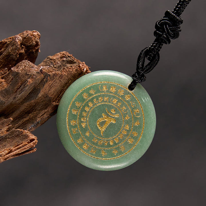 Buddha Stones Vairocana Tathagata Mantra sánscrito varios cristales negro obsidiana verde Aventurina fuerza COLLAR COLGANTE