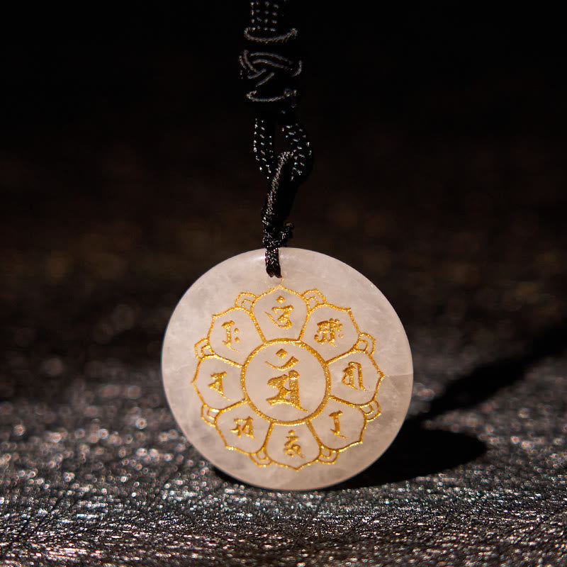 Collar con colgante de fuerza de obsidiana negra, Buddha Stones Om Mani Padme Hum naturales, varios cristales