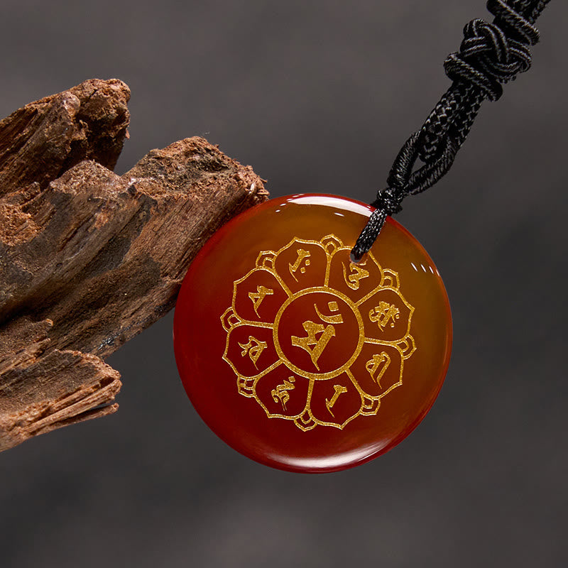 Collar con colgante de fuerza de obsidiana negra, Buddha Stones Om Mani Padme Hum naturales, varios cristales