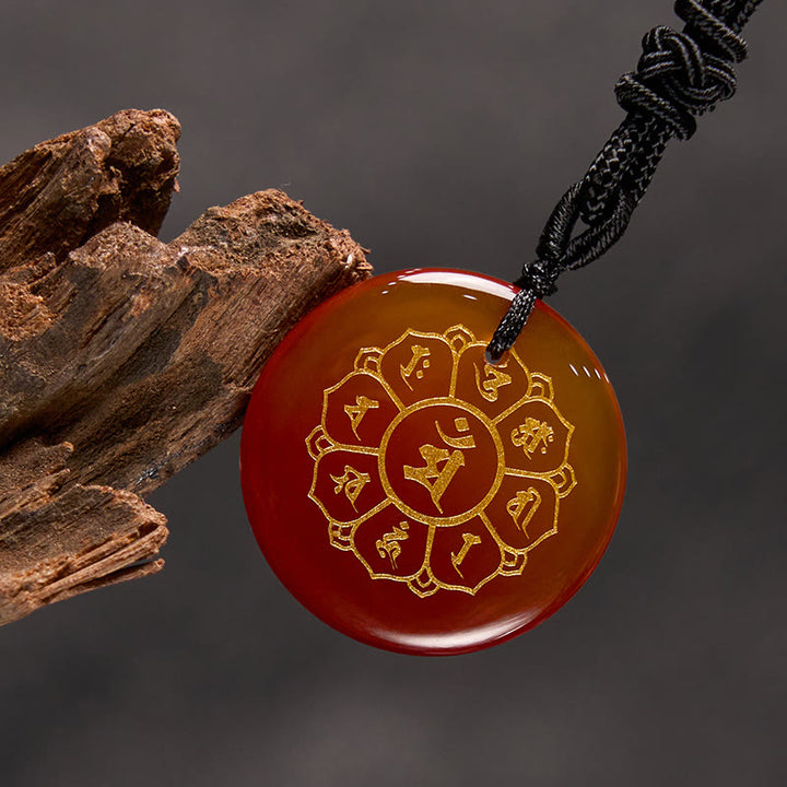 Collar con colgante de fuerza de obsidiana negra, Buddha Stones Om Mani Padme Hum naturales, varios cristales