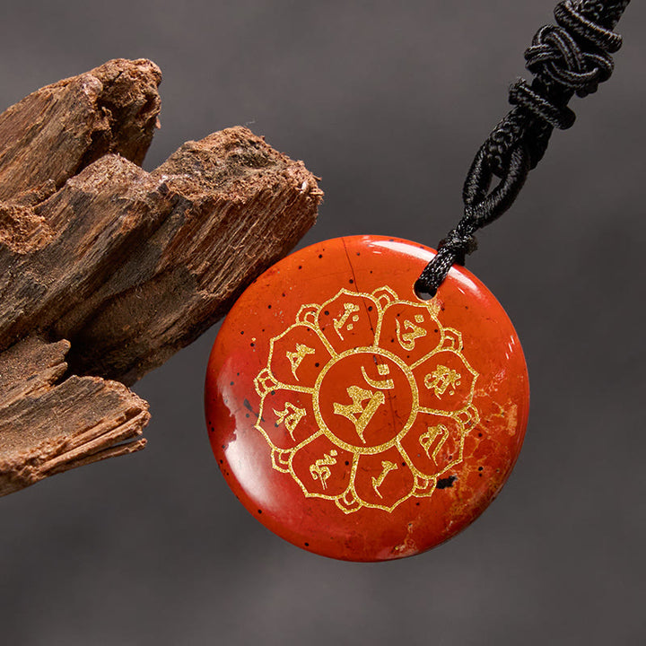 Collar con colgante de fuerza de obsidiana negra, Buddha Stones Om Mani Padme Hum naturales, varios cristales