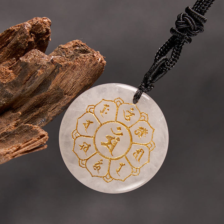 Collar con colgante de fuerza de obsidiana negra, Buddha Stones Om Mani Padme Hum naturales, varios cristales
