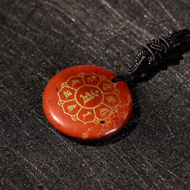 Collar con colgante de fuerza de obsidiana negra, Buddha Stones Om Mani Padme Hum naturales, varios cristales