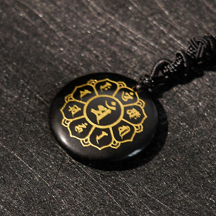 Collar con colgante de fuerza de obsidiana negra, Buddha Stones Om Mani Padme Hum naturales, varios cristales