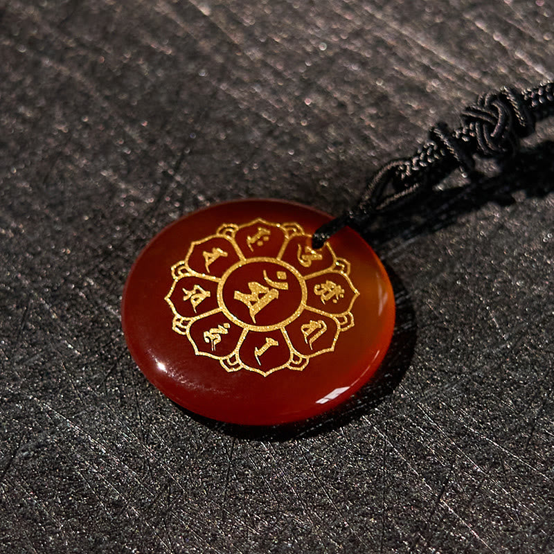 Collar con colgante de fuerza de obsidiana negra, Buddha Stones Om Mani Padme Hum naturales, varios cristales