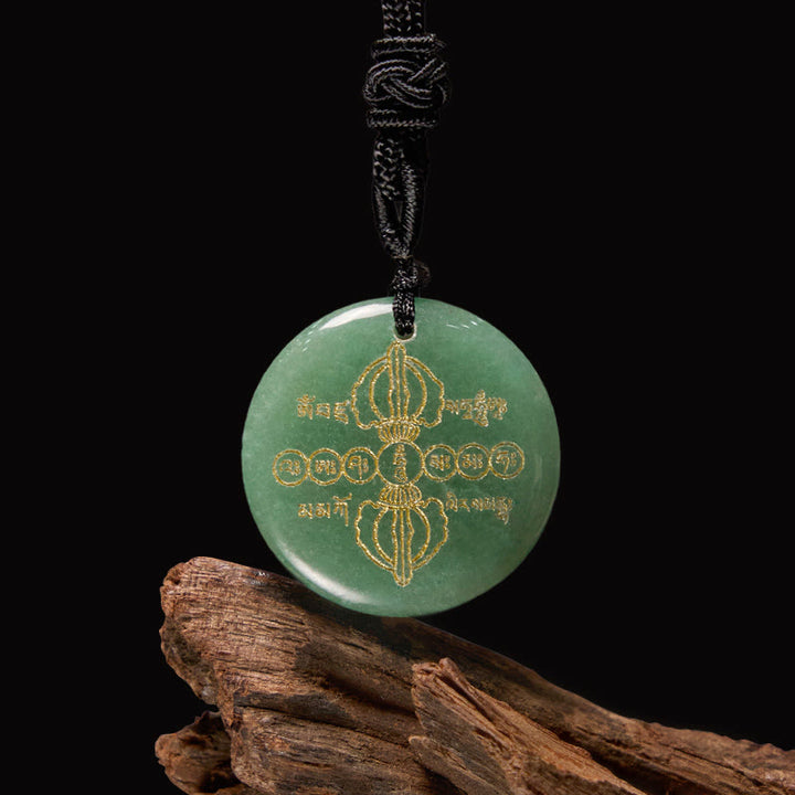 Buddha Stones Vajra Dorje patrón sánscrito Natural varios cristales negro obsidiana cumplimiento collar colgante