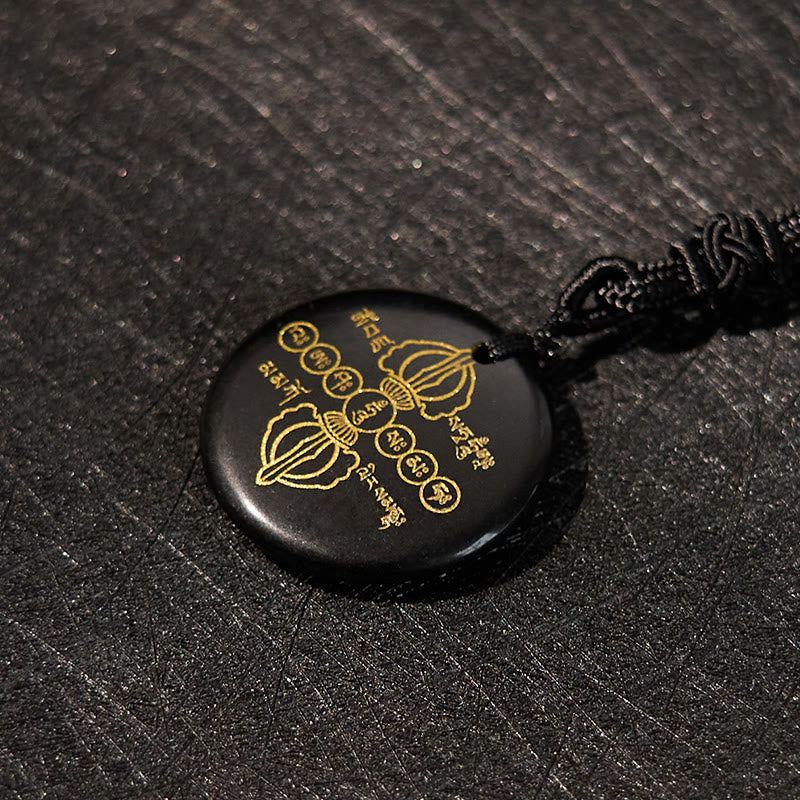 Buddha Stones Vajra Dorje patrón sánscrito Natural varios cristales negro obsidiana cumplimiento collar colgante