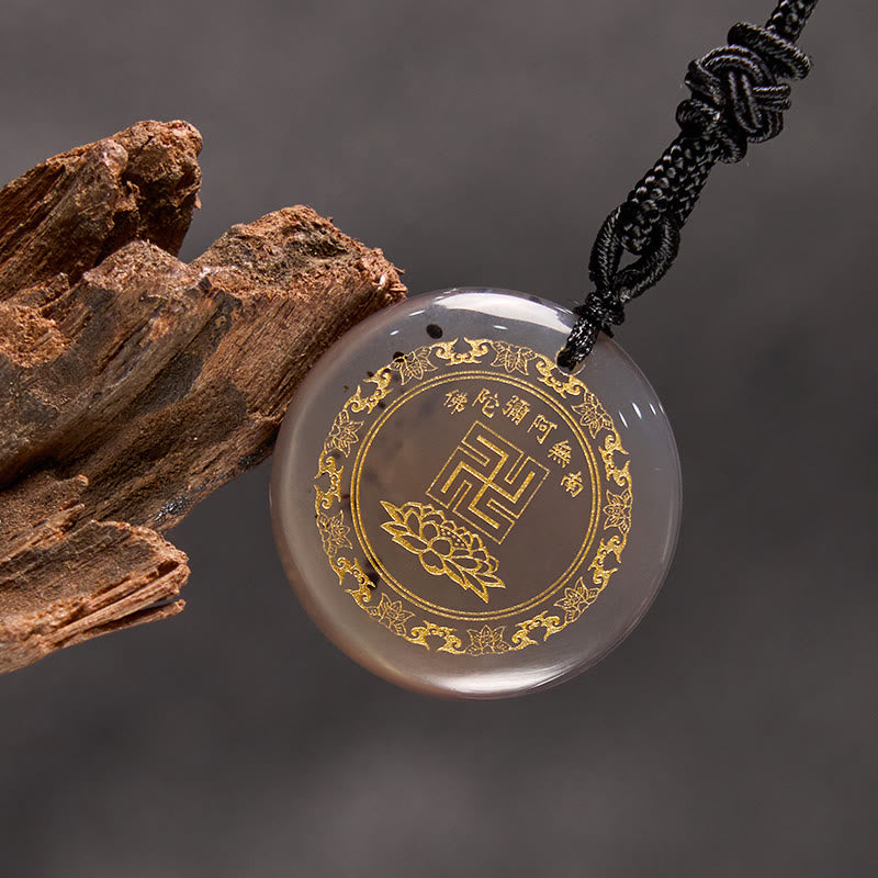 Colgante de collar de purificación de obsidiana negra de cristal Natural con diseño de loto y esvástica de Buddha Stones