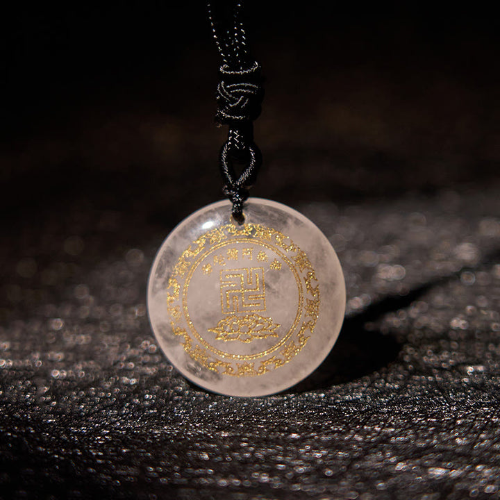 Colgante de collar de purificación de obsidiana negra de cristal Natural con diseño de loto y esvástica de Buddha Stones