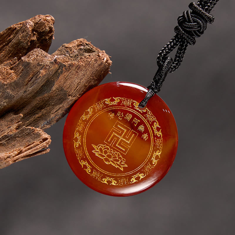 Colgante de collar de purificación de obsidiana negra de cristal Natural con diseño de loto y esvástica de Buddha Stones