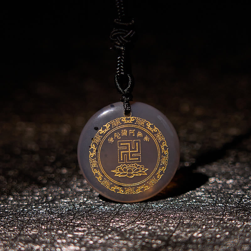 Colgante de collar de purificación de obsidiana negra de cristal Natural con diseño de loto y esvástica de Buddha Stones