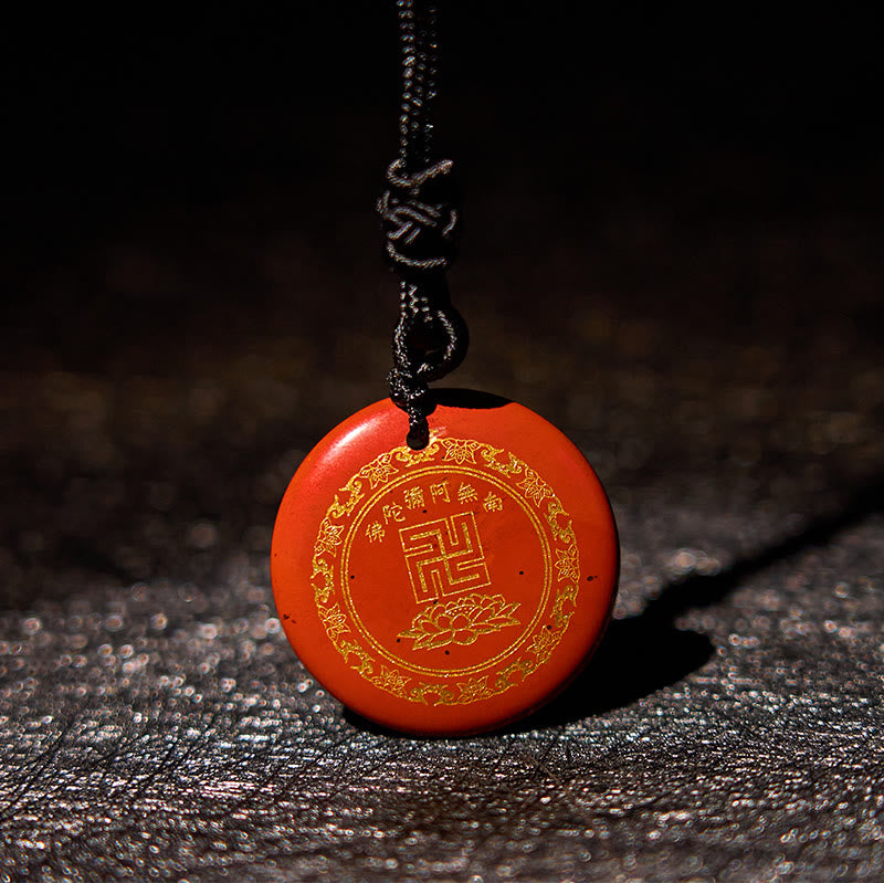Colgante de collar de purificación de obsidiana negra de cristal Natural con diseño de loto y esvástica de Buddha Stones