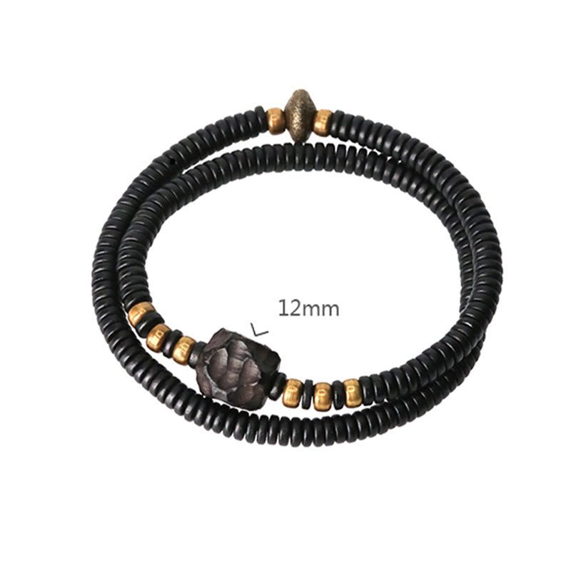 Pulsera de doble vuelta con Buddha Stones, madera de ébano, cobre y latón