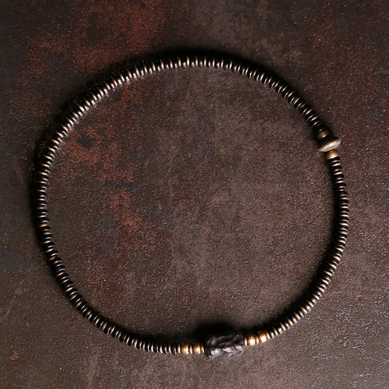 Pulsera de doble vuelta con Buddha Stones, madera de ébano, sándalo verde, cobre y latón