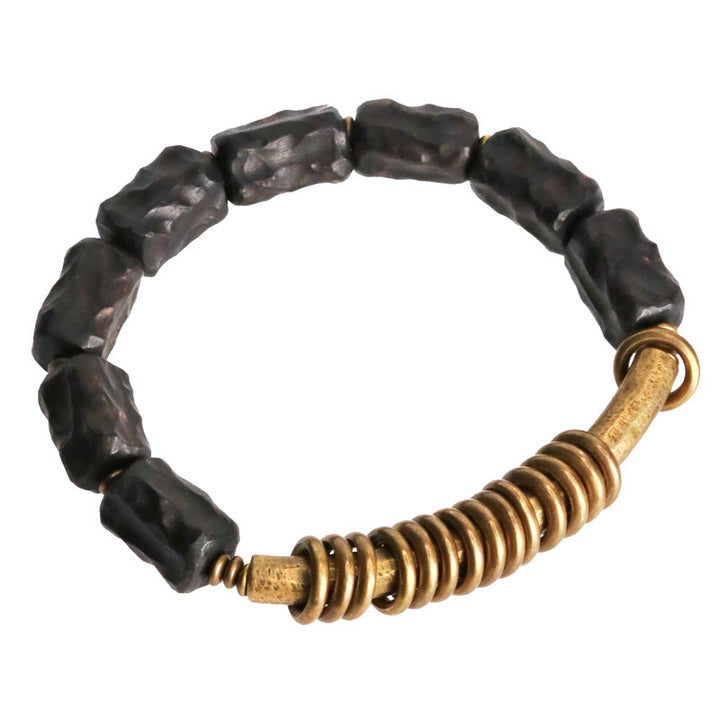Pulsera de la paz con anillo circular de cobre, latón, madera y ébano con Buddha Stones