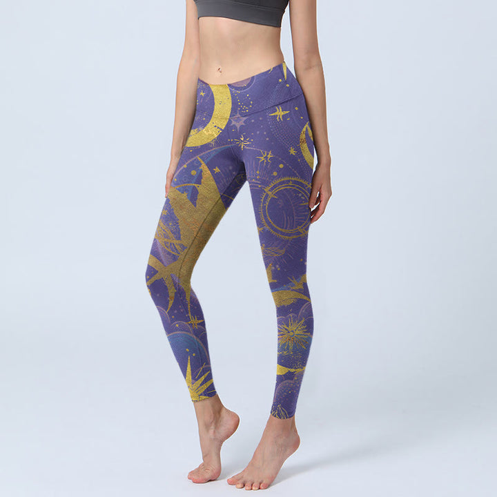 Leggings de yoga para mujer con estampado de Buddha Stones, luna, sol y estrellas - Violeta oscuro - US18，UK/AU22，EU50 (4XL) - image 0