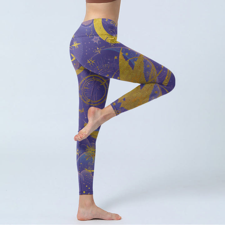 Leggings de yoga para mujer con estampado de Buddha Stones, luna, sol y estrellas - image 3