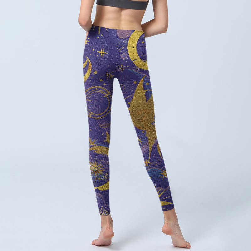 Leggings de yoga para mujer con estampado de Buddha Stones, luna, sol y estrellas - image 4