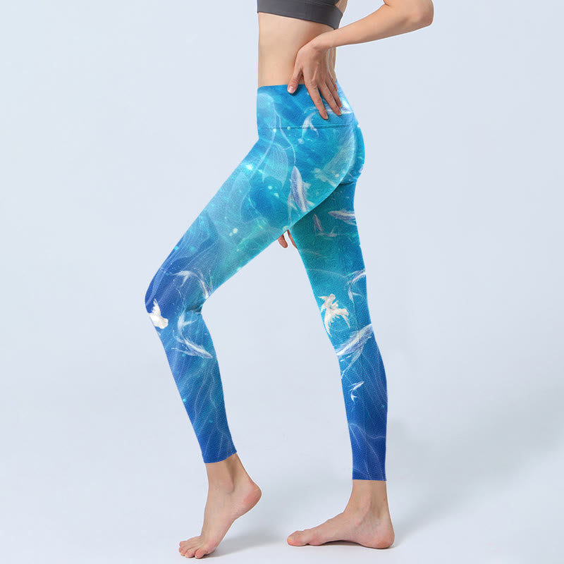 Leggings deportivos con estampado de peces en el océano y Buddha Stones para mujer - image 2