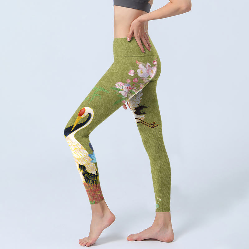 Leggings de yoga para mujer con estampado de bambú, pájaros, hibisco y Buddha Stones - image 3