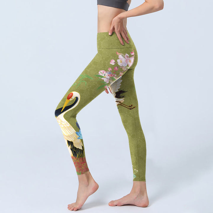 Leggings de yoga para mujer con estampado de bambú, pájaros, hibisco y Buddha Stones - image 3