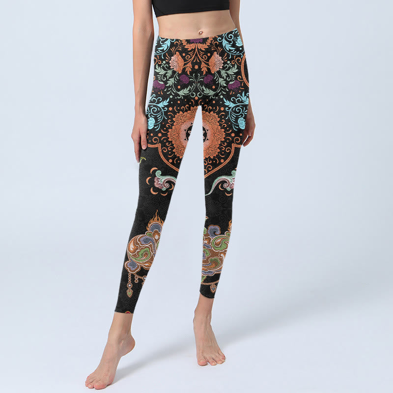 Leggings de yoga para mujer con estampado de nubes auspiciosas y mandalas con Buddha Stones - image 5