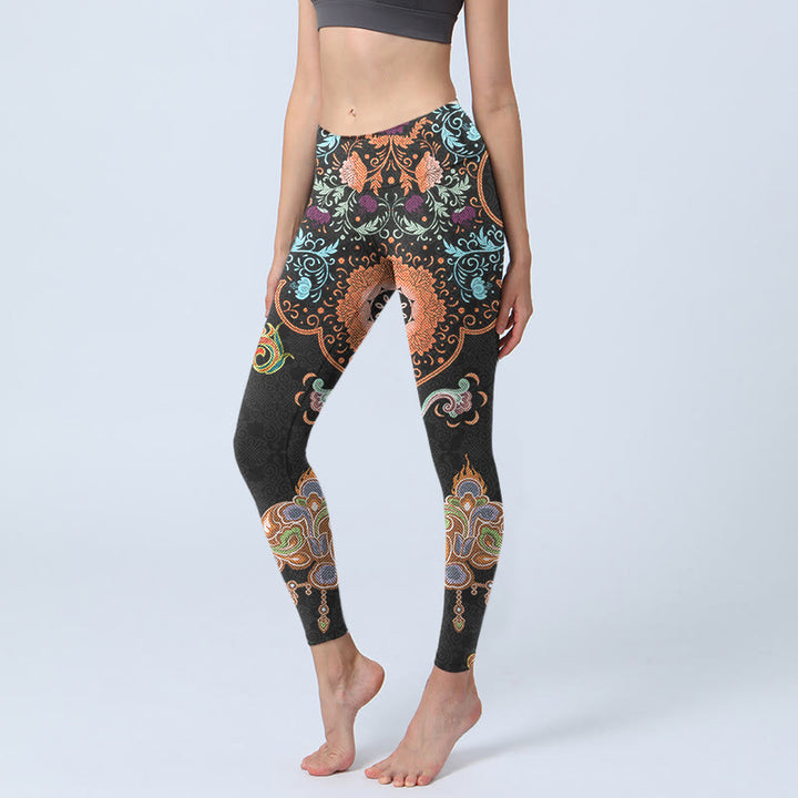Leggings de yoga para mujer con estampado de nubes auspiciosas y mandalas con Buddha Stones - Negro - US18，UK/AU22，EU50 (4XL) - image 0