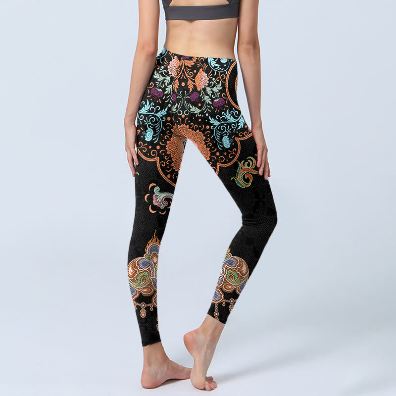 Leggings de yoga para mujer con estampado de nubes auspiciosas y mandalas con Buddha Stones - image 4