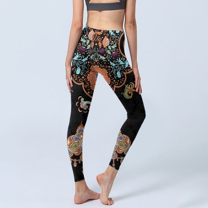 Leggings de yoga para mujer con estampado de nubes auspiciosas y mandalas con Buddha Stones - image 4