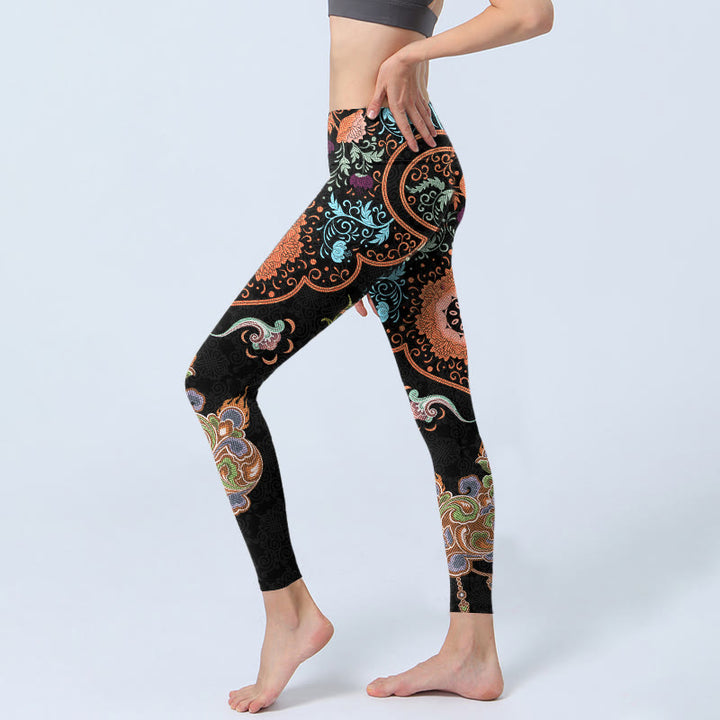 Leggings de yoga para mujer con estampado de nubes auspiciosas y mandalas con Buddha Stones - image 3