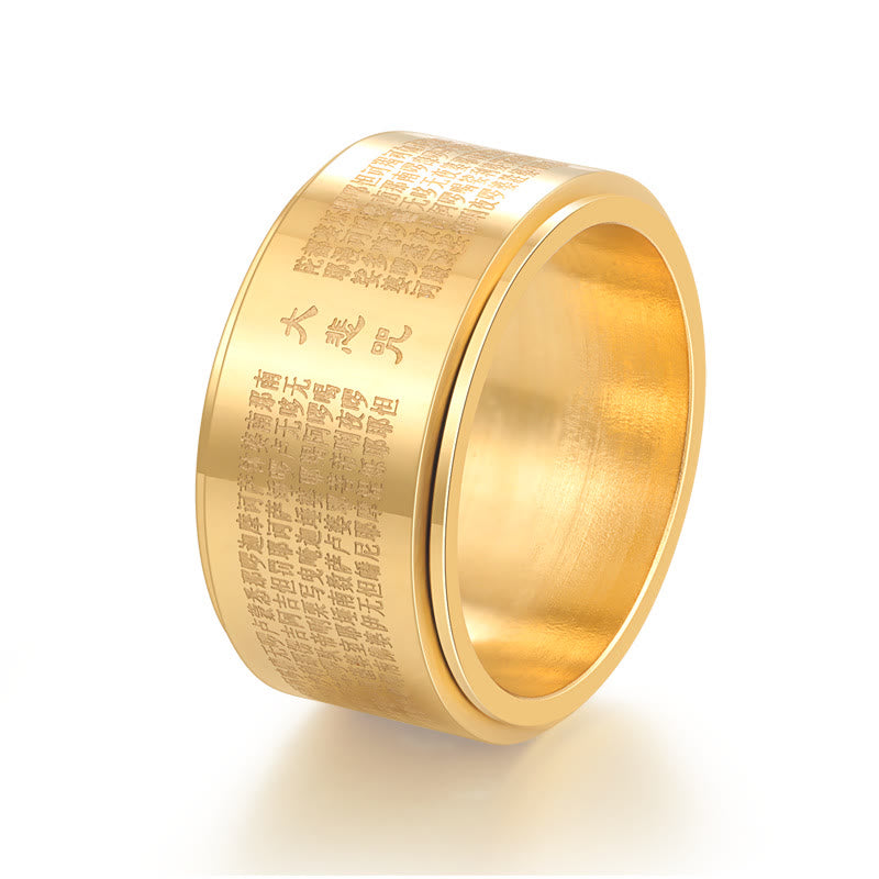Anillo giratorio reforzado de acero de titanio tallado con mantra de gran compasión y Buddha Stones