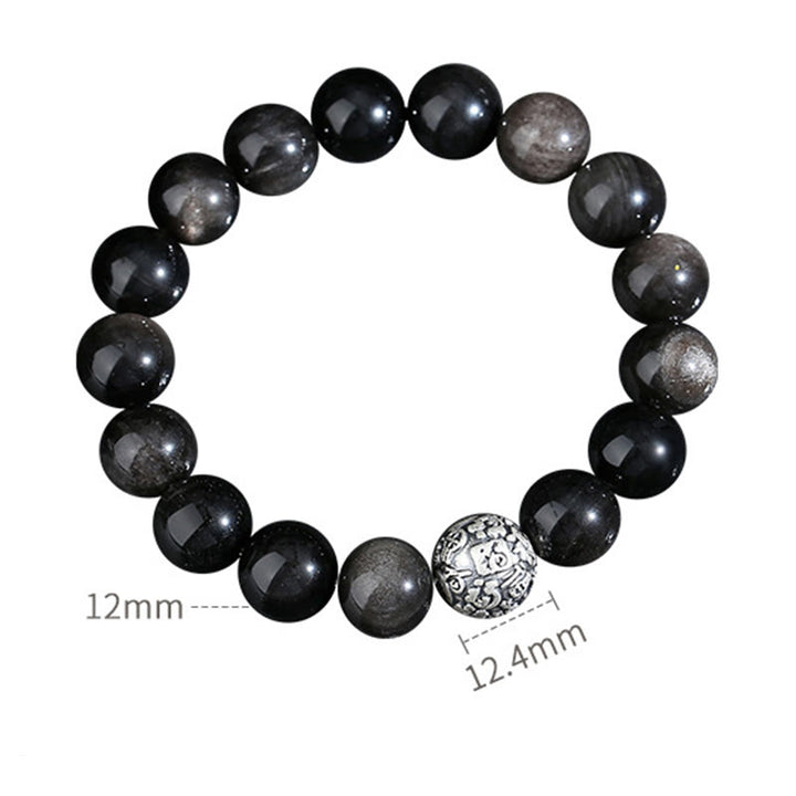 Pulsera de plata de ley 999 con obsidiana negra y Buddha Stones que transforma el carácter Fu