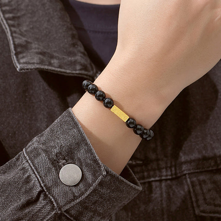 Pulsera de fuerza con forma de cubo y personaje Fu en plata de ley 925 con obsidiana negra y Buddha Stones - image 8